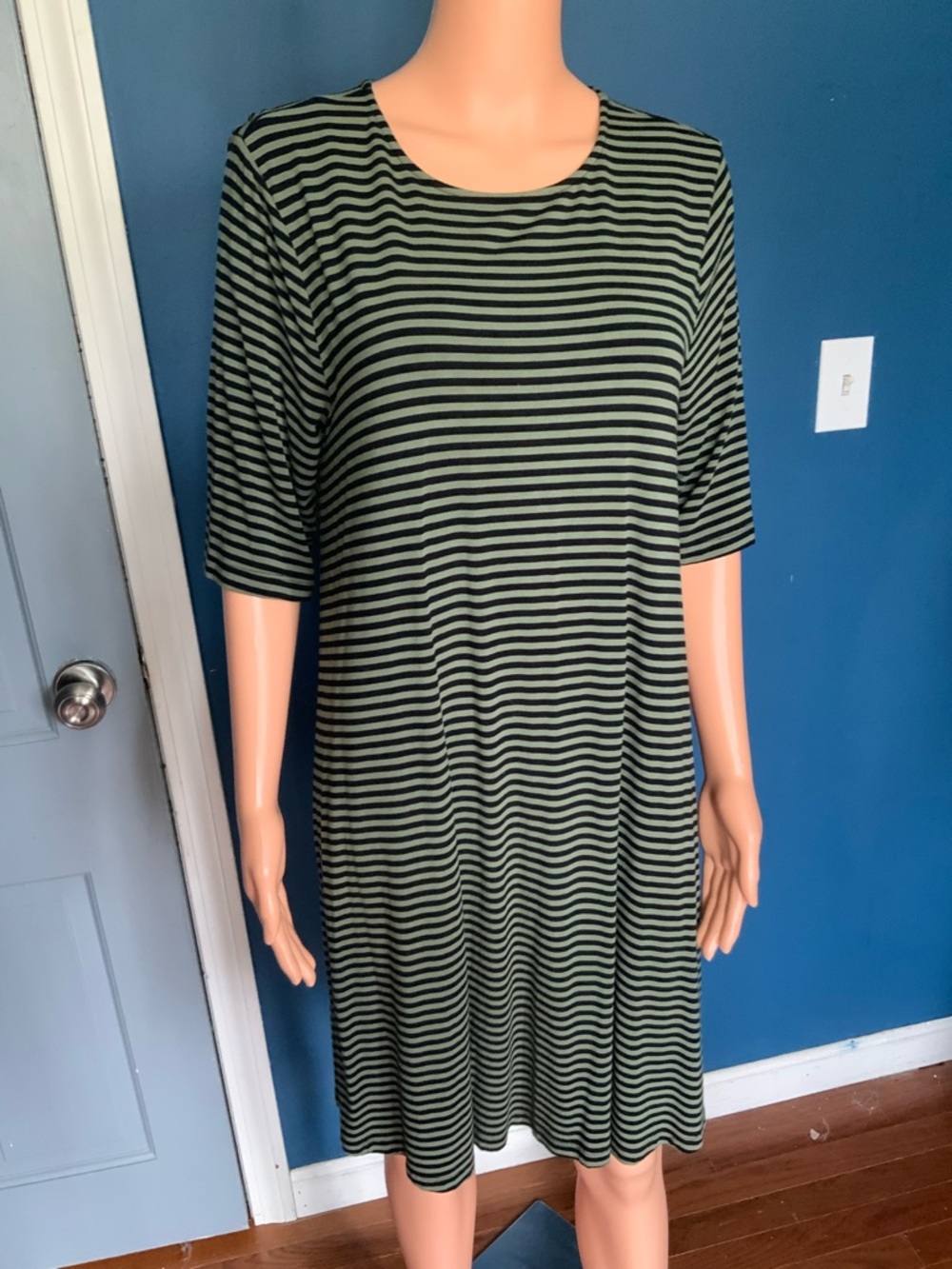 Old Navy Black and Olive Striped Tee Dress